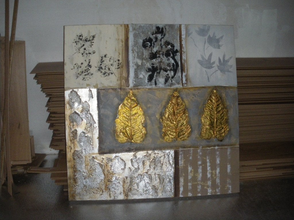 heel leuk canvas schilderij goud kleurige blaadjes 100 /100, Ophalen, Zo goed als nieuw, Schilderij