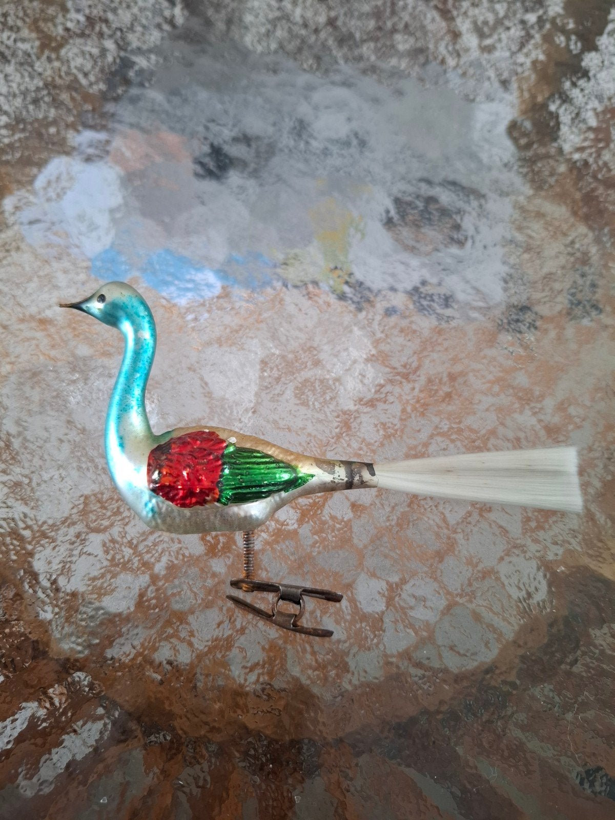 Vintage glazen kerst ornament kerstbal pauw op knijper, Diversen, Ophalen, Gebruikt
