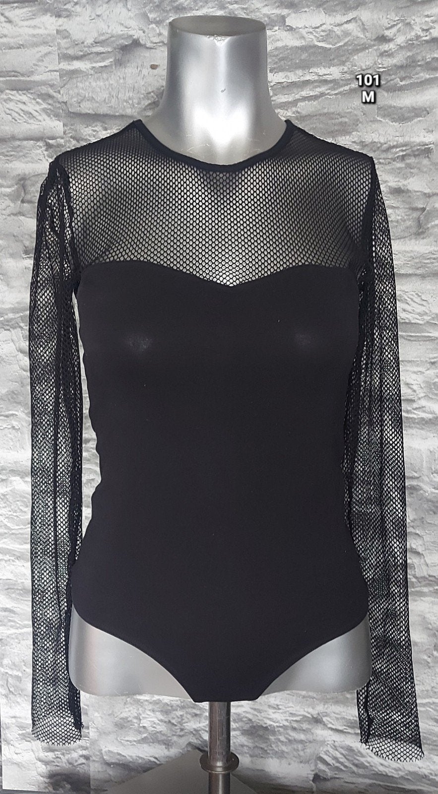 Noisy May Zwarte StringBody met Lange Mouwen en fishnet, Noisy May, Ophalen of Verzenden, Zwart, Body of Korset
