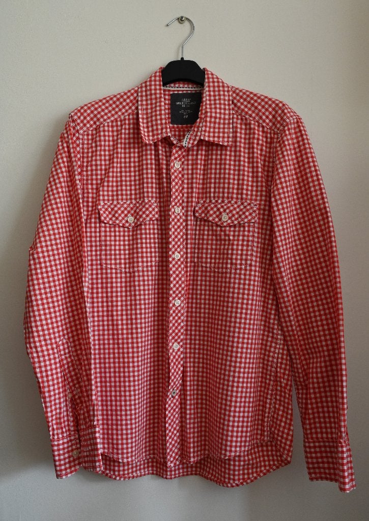 Katoenen blouse, rode ruit H&M, medium, cowboy / cowgirl, Maat 38/40 (M), H&M, Verzenden, Gedragen