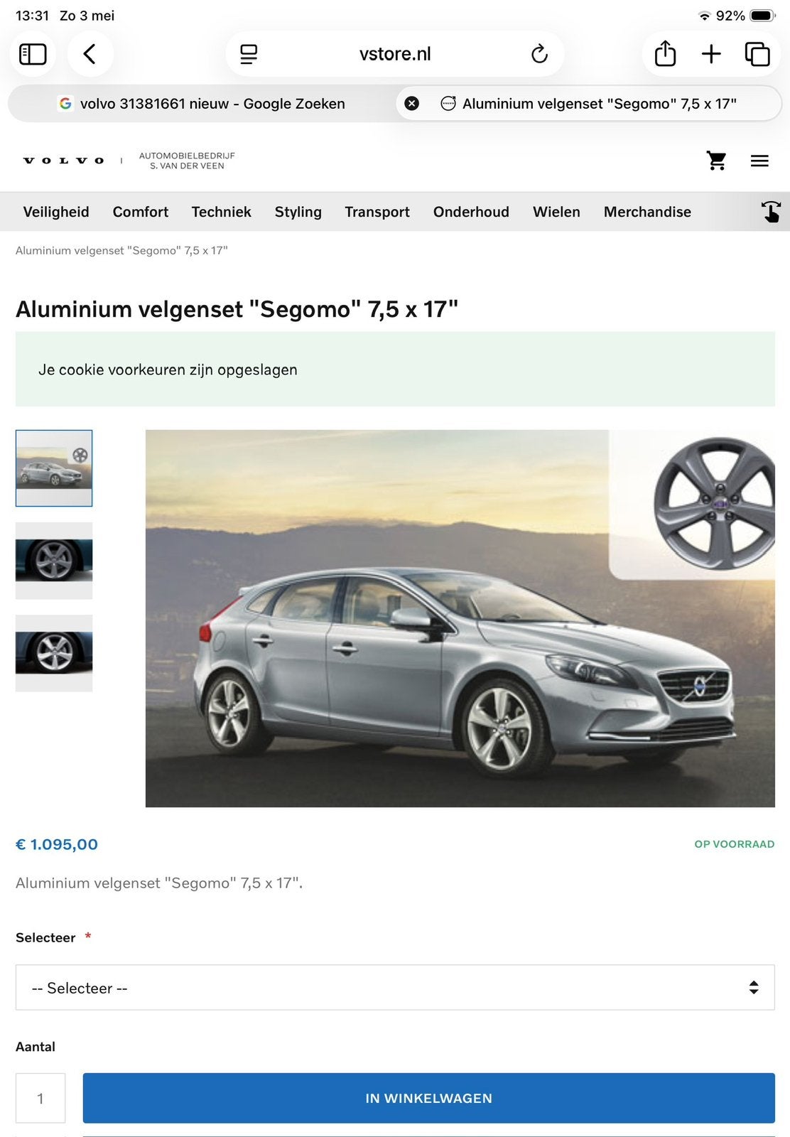 Volvo segomo velgen 17 inch hoogglans zwart, Ophalen, Volvo