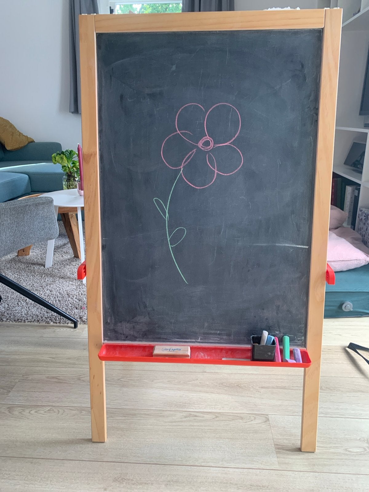 Houten schoolbord/tekenbord met krijt en wisser, Ophalen, Gebruikt, Knutselen