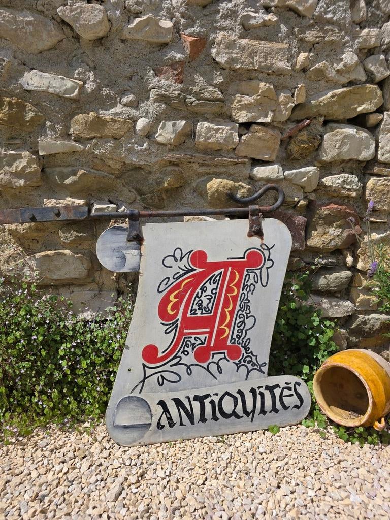 Prachtig groot echt antiek Frans uithangbord ANTIQUITES €559, Ophalen of Verzenden, Zo goed als nieuw, Reclamebord