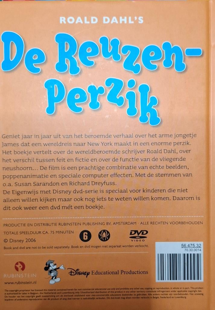 Roald Dahl's De reuzenperzik Disney eigenwijs Dvd, Alle leeftijden, Ophalen of Verzenden, Gebruikt