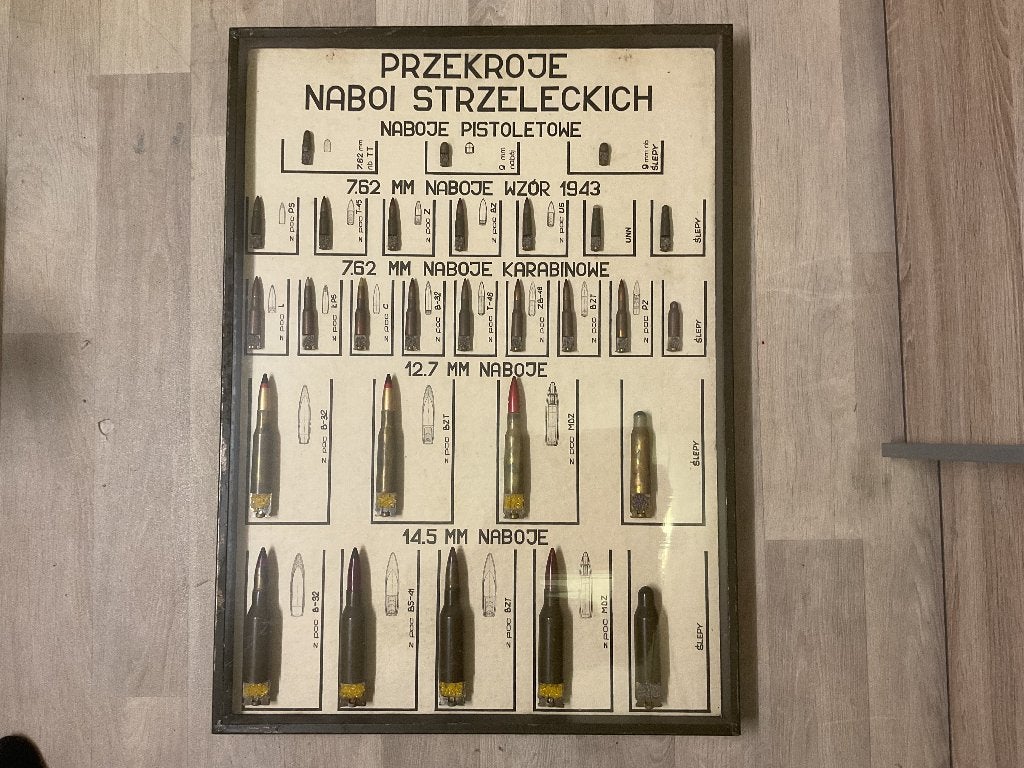 Patronenbord met voormalig Oostblok munitie, Verzamelen, Militaria | Algemeen, Ophalen, Landmacht, Overige gebieden, Hulzen of Bodemvondsten