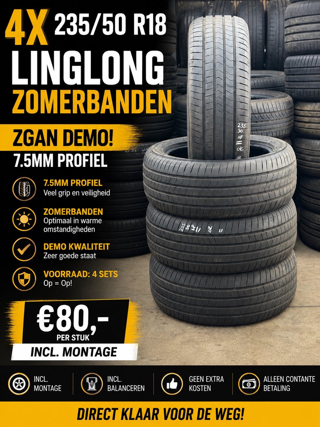 4x 235/50 R18 Linglong Zomerbanden Demo 7.5mm €80 pst all in, Ophalen, 18 inch, Zomerbanden, Band(en)