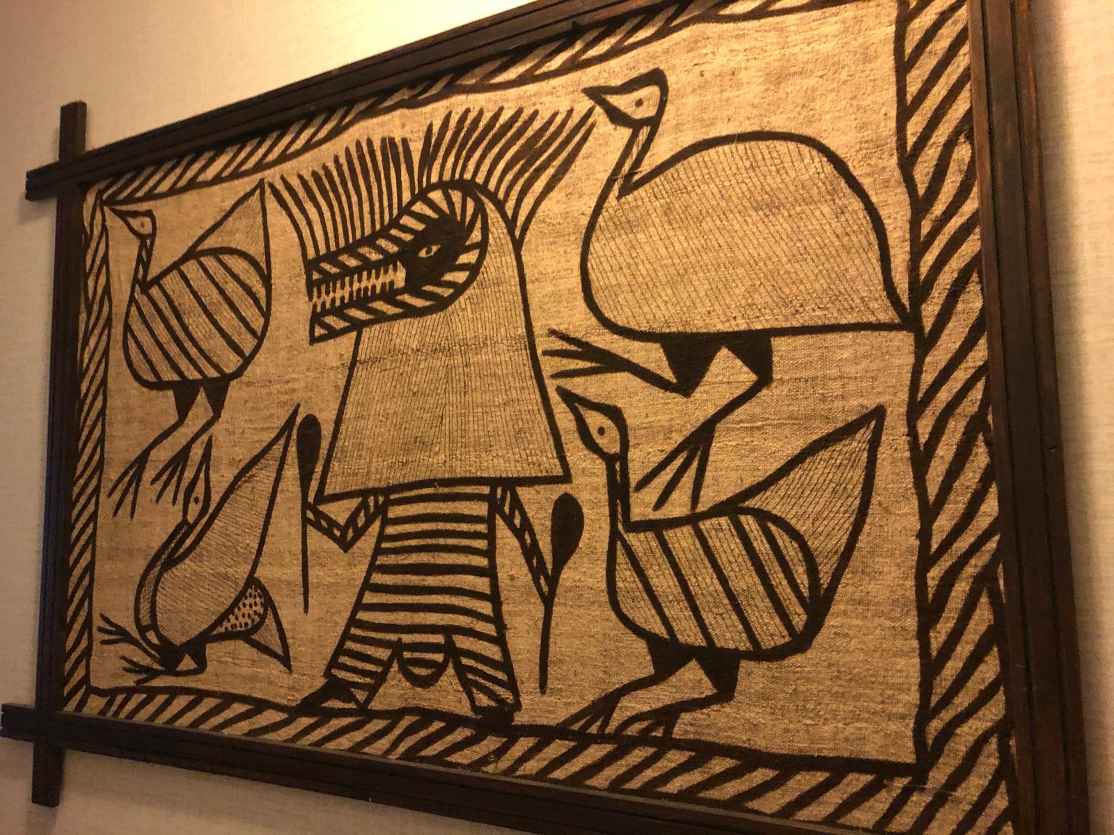 Afrikaans wandkleed met vogelmotieven en figuur, Wanddecoratie, Textiel, Afrika, Handgemaakt