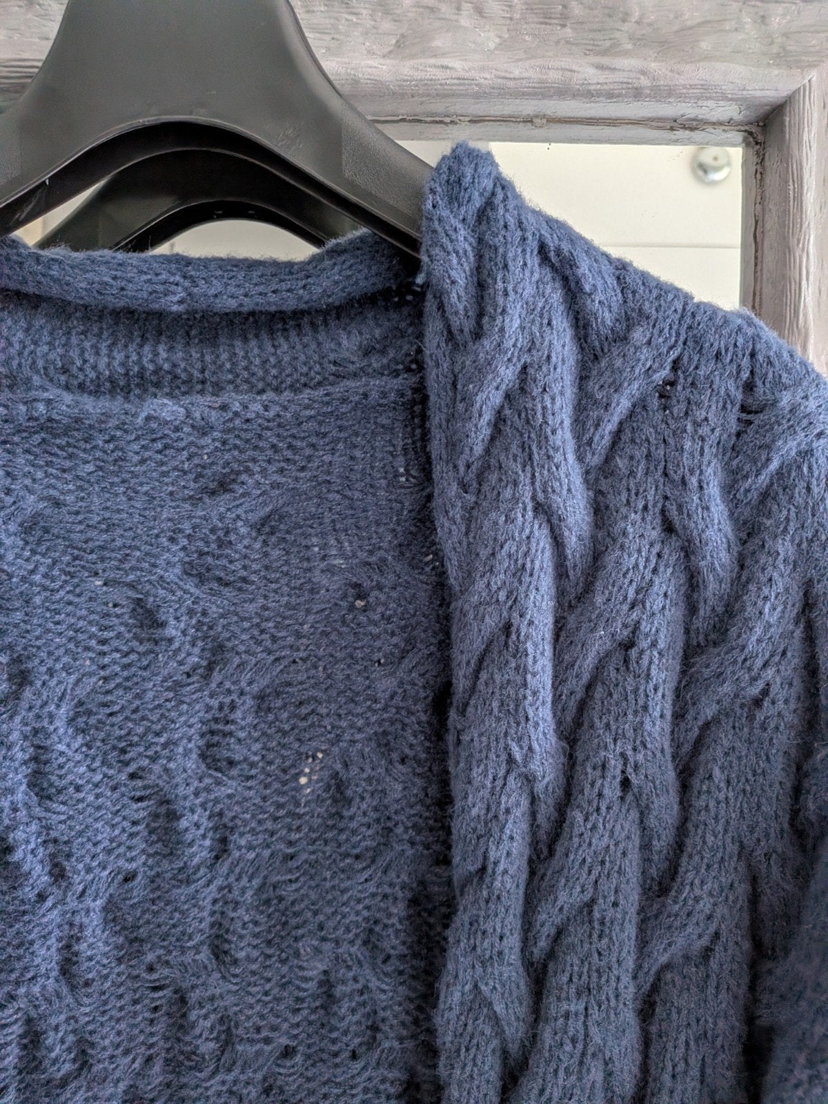 Gebreid vest met kabelpatroon - Zwart/Blauw, Maat 38/40 (M), Zwart, Ophalen of Verzenden, Onbekend