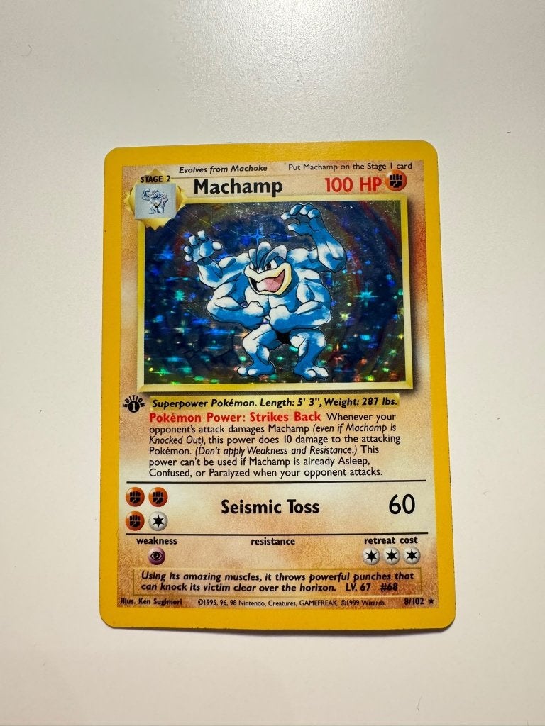 Machamp - 1st Edition - Base Set - Pokemonkaart, Ophalen, Zo goed als nieuw, Losse kaart