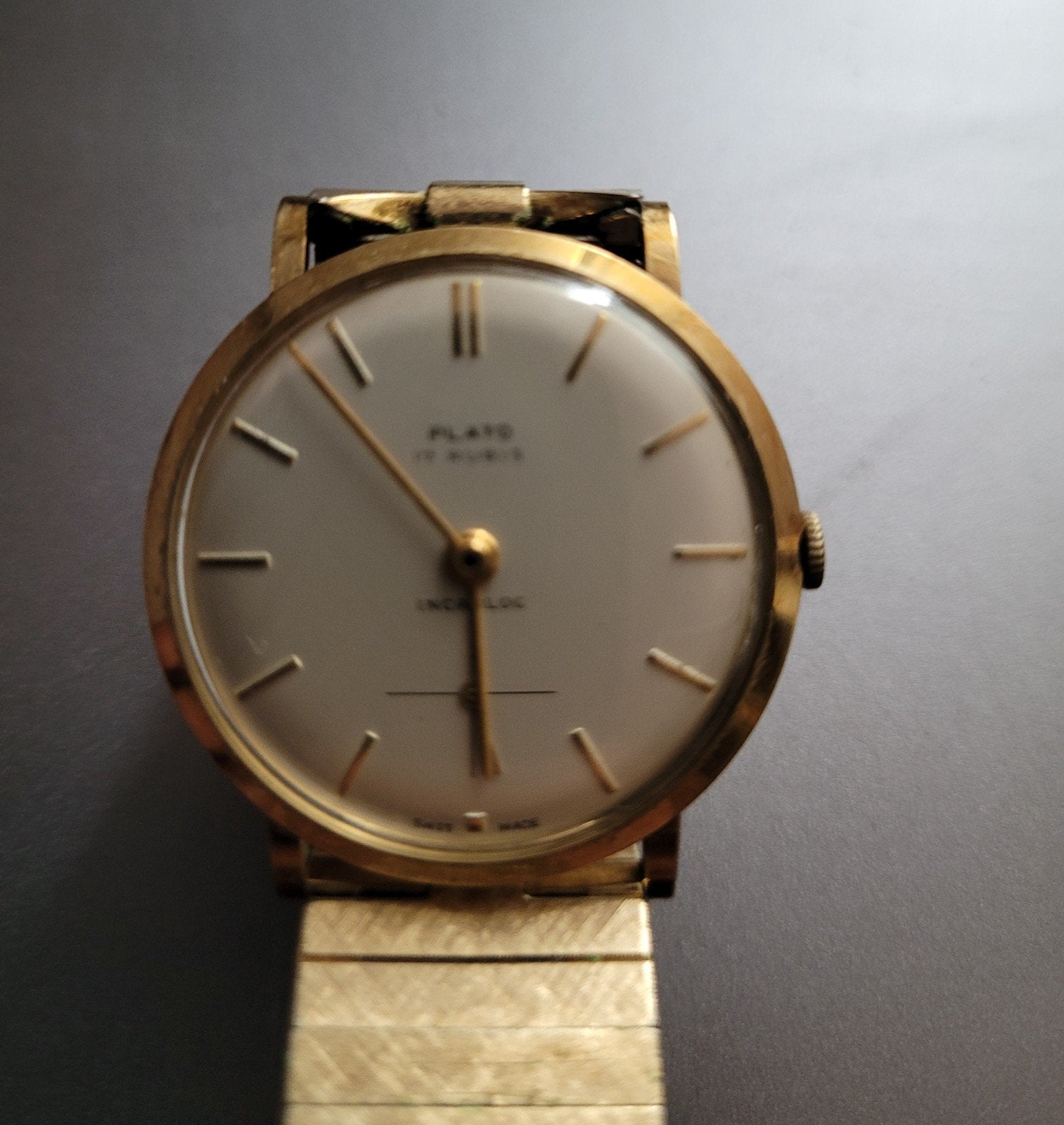 Vintage Goud Plato 17 Rubis Incabloc Herenhorloge 1964, Overige merken, Gebruikt, Polshorloge, Ophalen of Verzenden