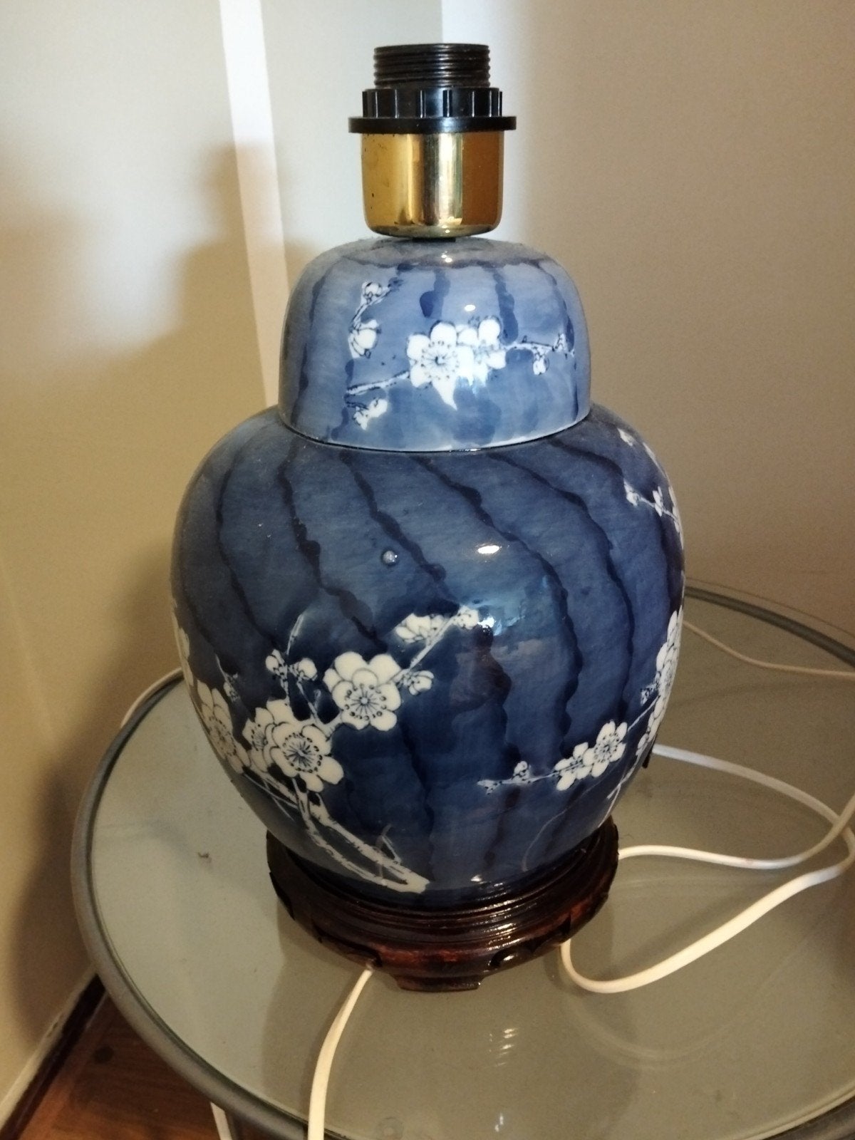 Grote Chinese blauw-witte gemberpot tafellamp, Ophalen of Verzenden
