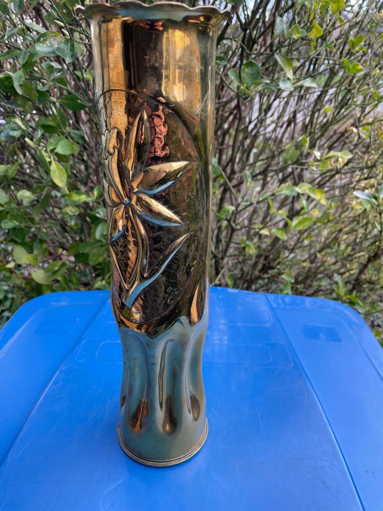mooie bewerkte 75 mm huls uit 1944., Ophalen of Verzenden, Amerika, Hulzen of Bodemvondsten