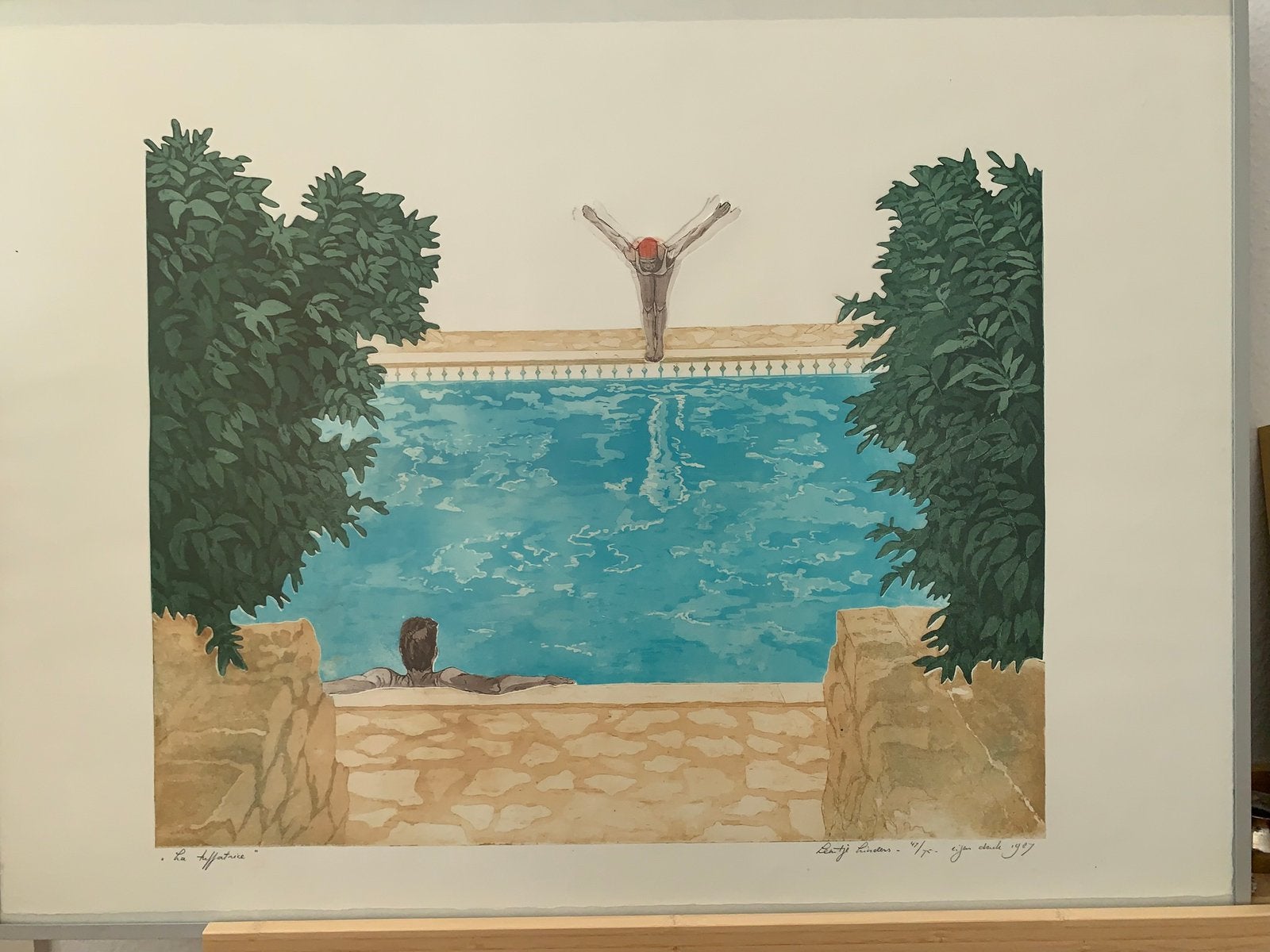 Zeefdruk Leentje Linders met lijst 60x80cm., Ophalen