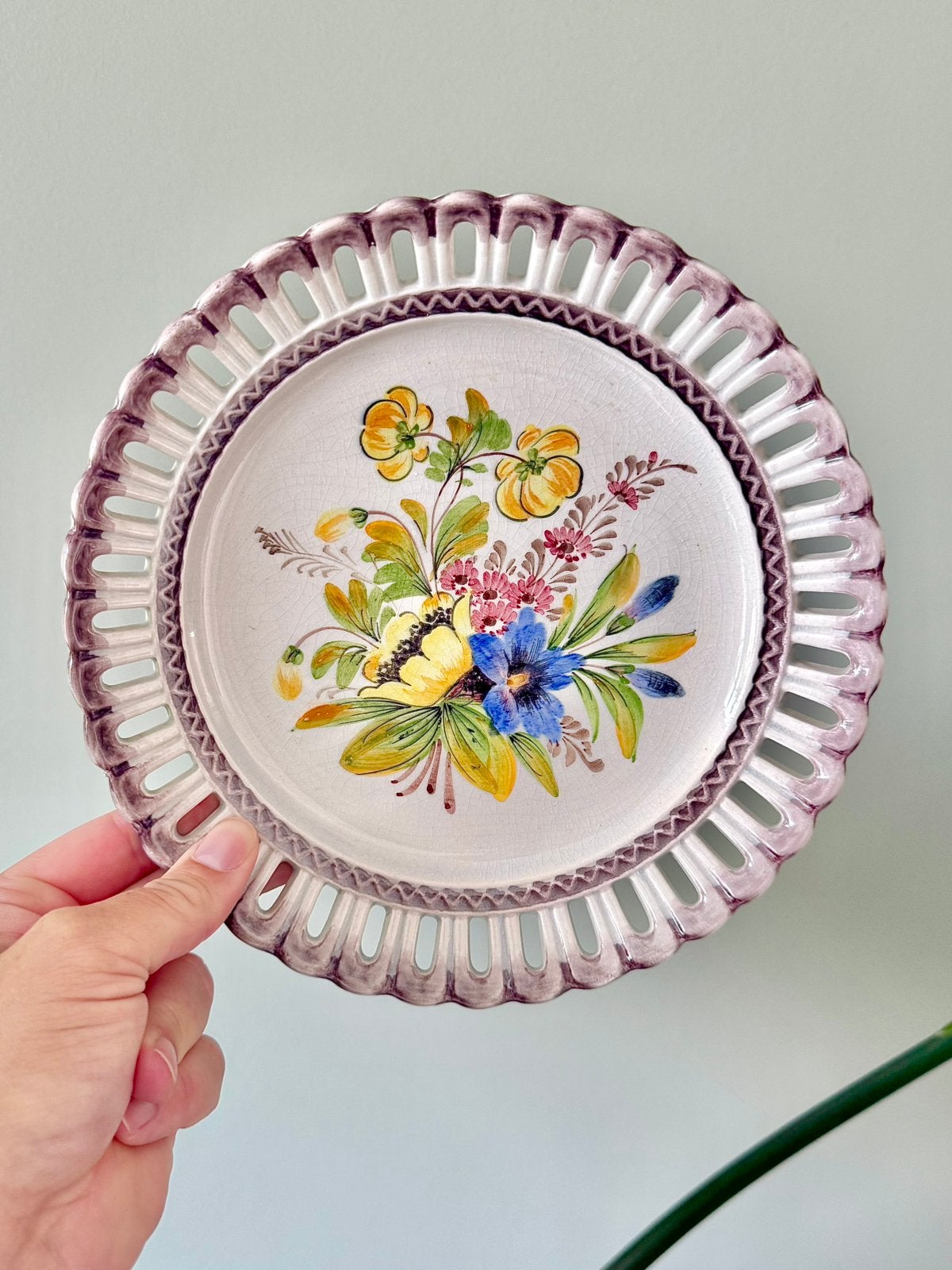 Vintage bloemen wandbord muurbord, Ophalen of Verzenden, Gebruikt