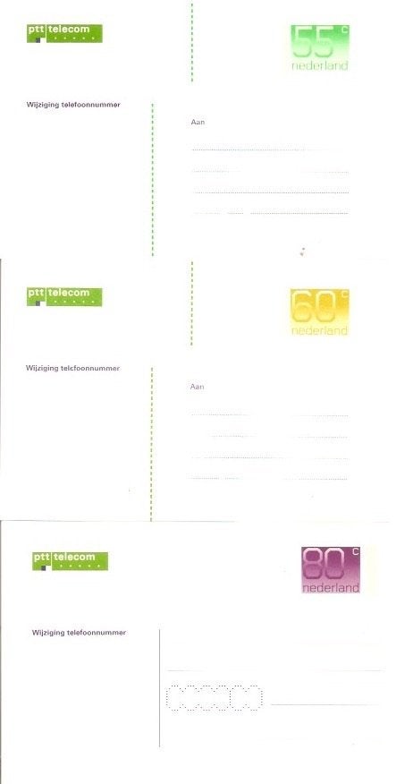 3 kaarten wijziging telefoonnummer, Postzegels en Munten, Brieven en Enveloppen | Nederland, Ophalen of Verzenden, Briefkaart