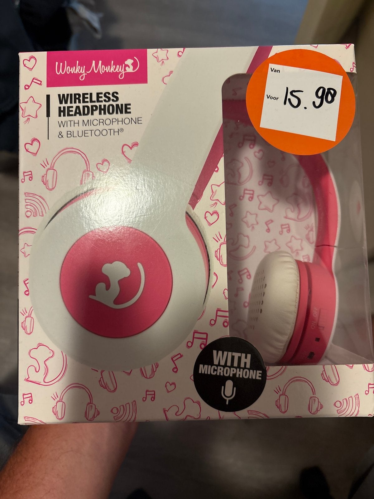 Wonky Monkey Draadloze Hoofdtelefoon met Microfoon, Overige merken, Bluetooth, Roze, Nieuw
