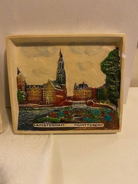 Amsterdam Munttoren Mobra relief wandtegel handmade '60, Ophalen of Verzenden