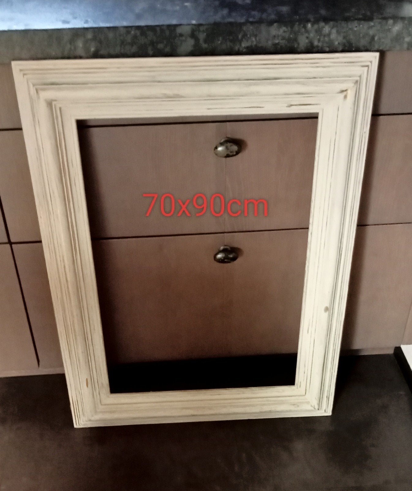 Houten fotolijst 70x90cm, wit/crème, landelijke stijl, Huis en Inrichting, Ophalen, Gebruikt, Fotolijst, Wit