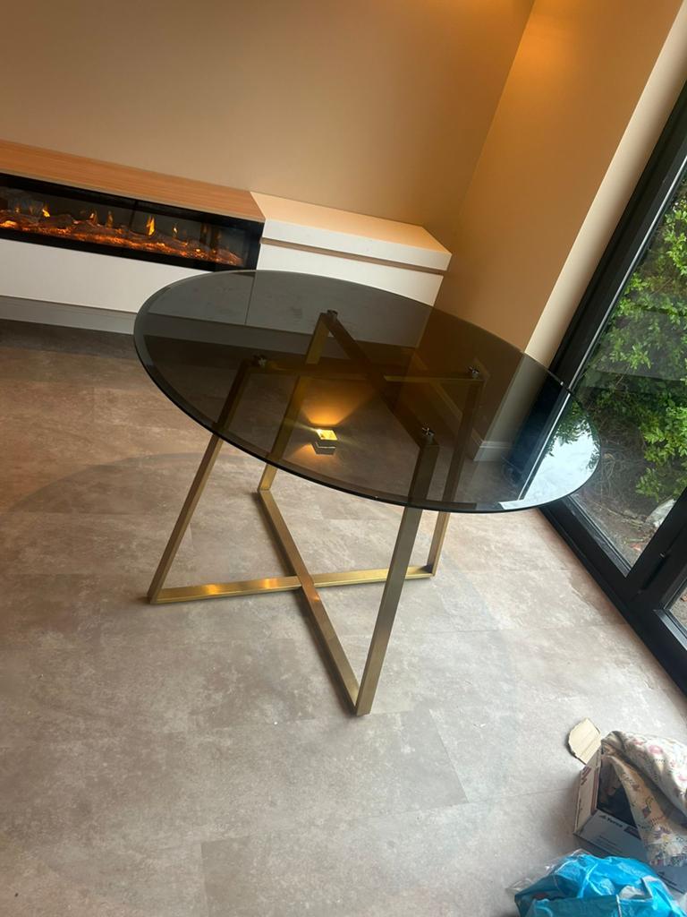 Gouden glazen eettafel - Zo goed als nieuw, Huis en Inrichting, Tafels | Eettafels, Ophalen, 50 tot 100 cm, 50 tot 100 cm, Rechthoekig