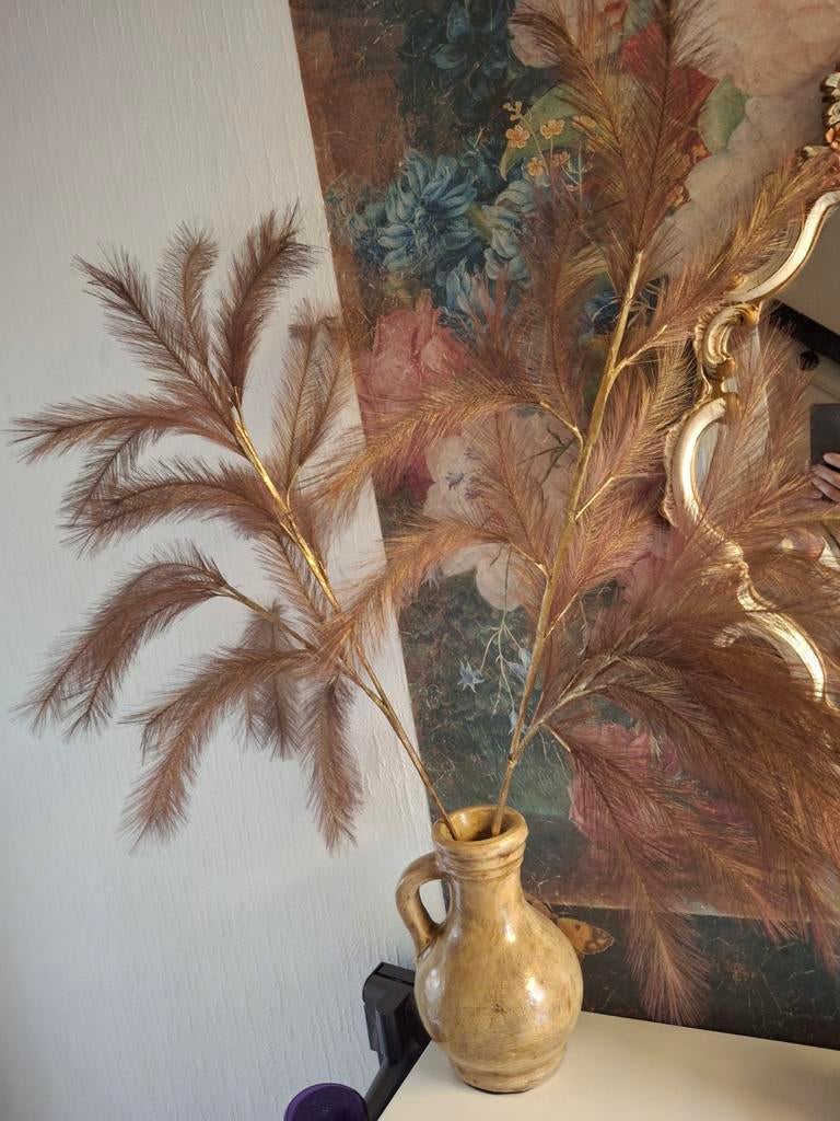 Kandelaar met goudkleurig veren, Ophalen of Verzenden