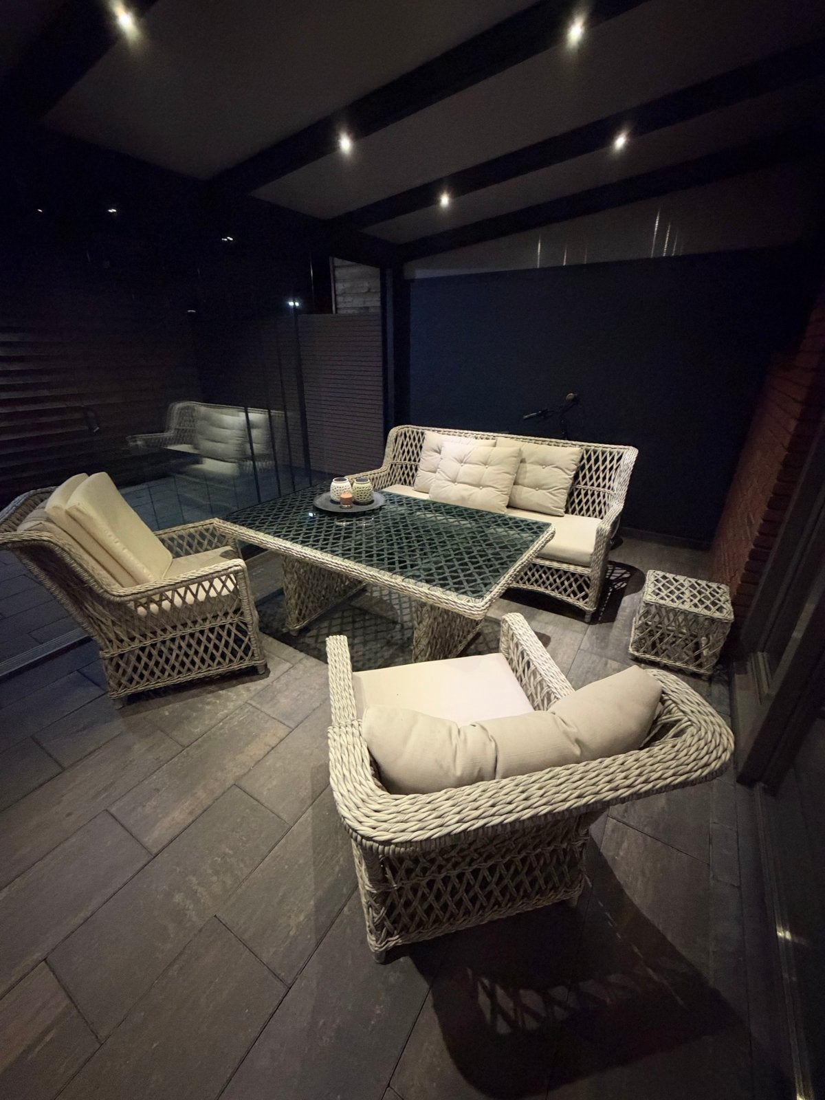 Luxe Wicker Tuinset met Glazentafel zeer nette staat, Ophalen, 6 zitplaatsen, Zo goed als nieuw, Wicker