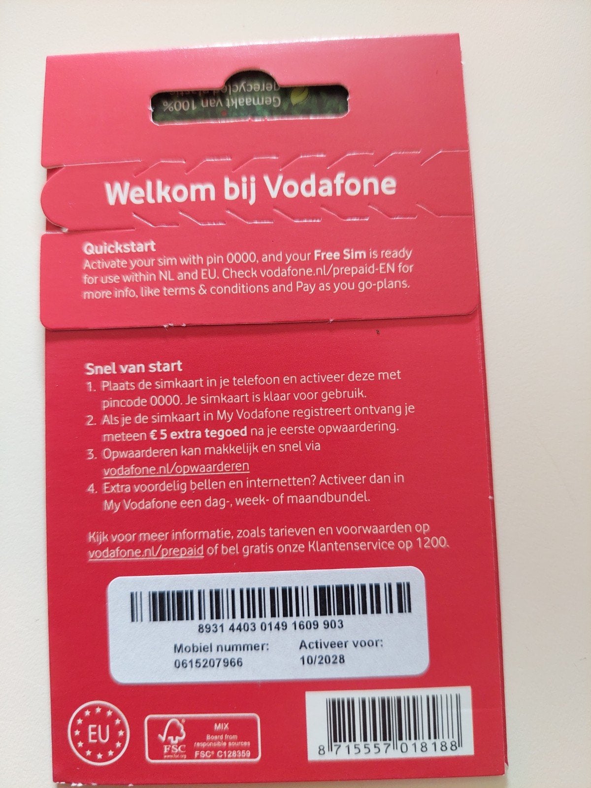 Mooi makkelijk Vodafone nummer 0615207966, Ophalen of Verzenden, Nieuw, Vodafone, Simkaart
