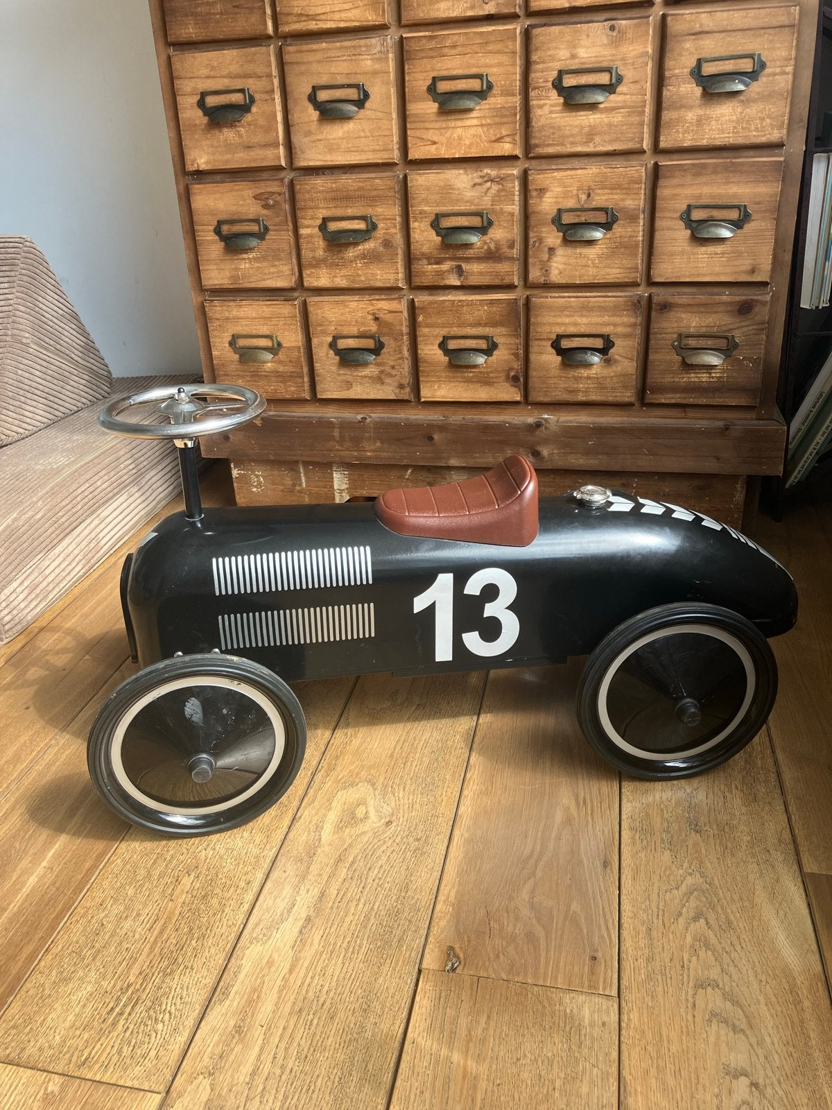Loopauto Raceauto Zwart - vintage look, Ophalen, Gebruikt