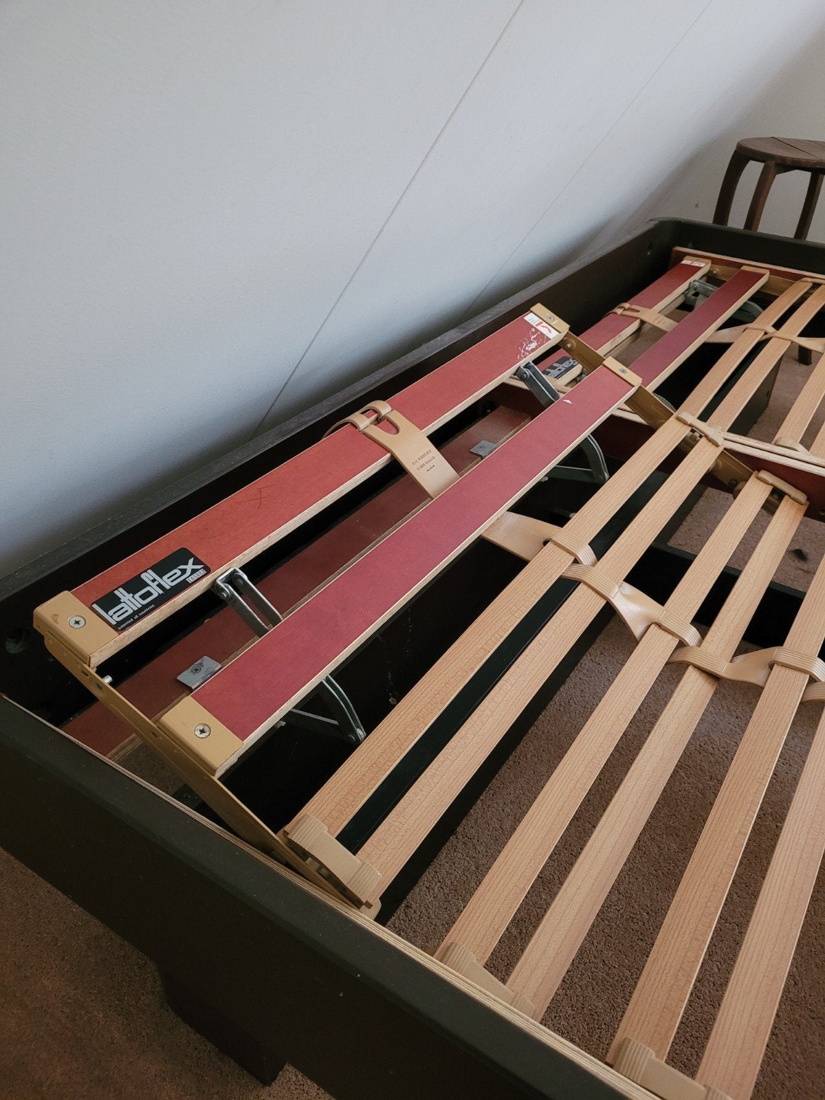 Lattoflex bed met 2x verstelbare lattenbodem éénpersoons, Ophalen, Bruin, Tweepersoons, 180 cm