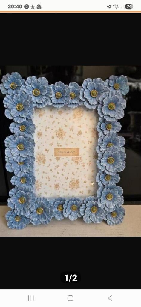 Fotolijst met blauwe bloemen - Clayre & Eef, Ophalen of Verzenden, Nieuw, Overige materialen