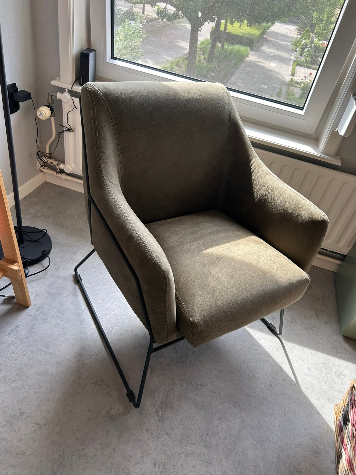 Fauteuil donkergroen (de Bommel meubelen), Ophalen, 75 tot 100 cm, Zo goed als nieuw, Leer