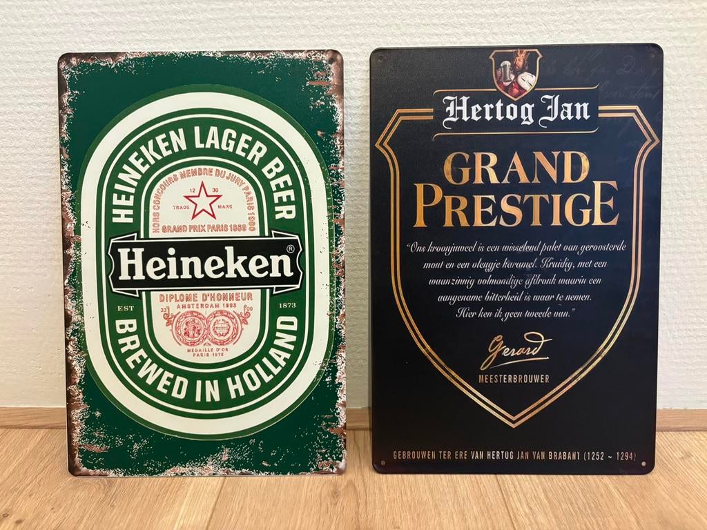 Prachtige vintage borden Heineken & Hertog Jan (30x20), Ophalen of Verzenden, Zo goed als nieuw, Reclamebord