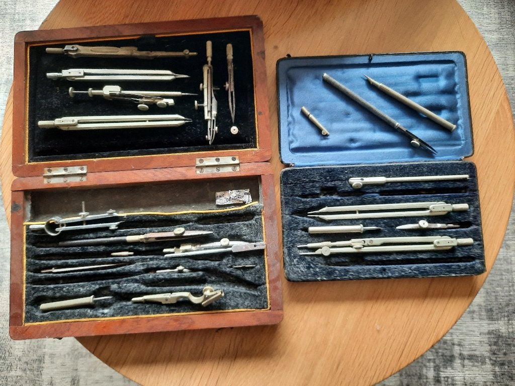2 antieke passersets o.a. EO Richter & CO, Ophalen of Verzenden, Gebruikt