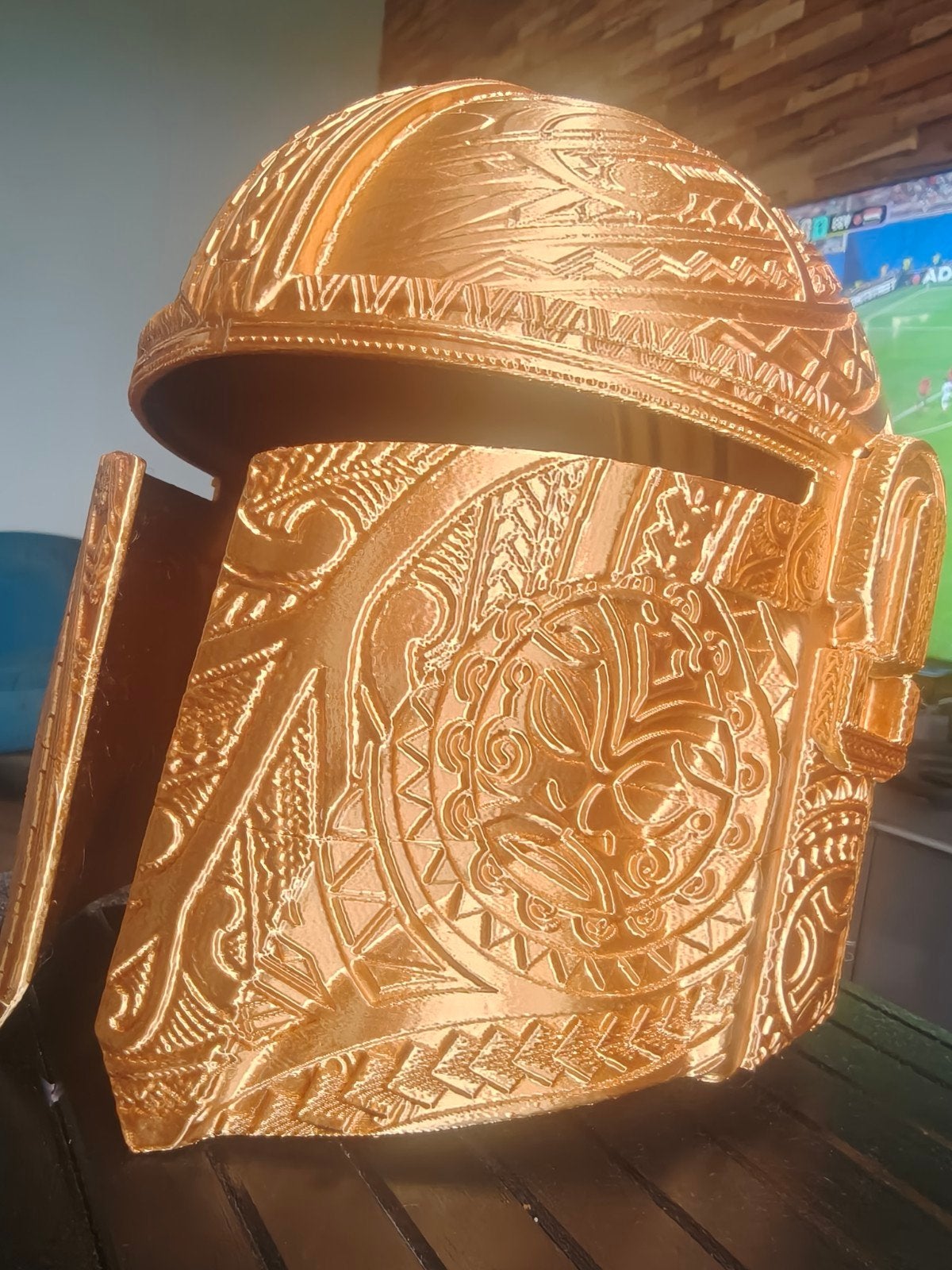 Gouden Mandalorian Helm - 3D Geprint Cosplay Item, Ophalen of Verzenden, Zo goed als nieuw