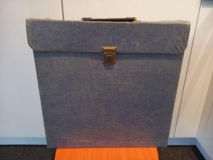 * Vintage vinyl lp koffer platenkoffer jeansstof (12) *, Muziek en Instrumenten, Behuizingen en Koffers, Ophalen of Verzenden