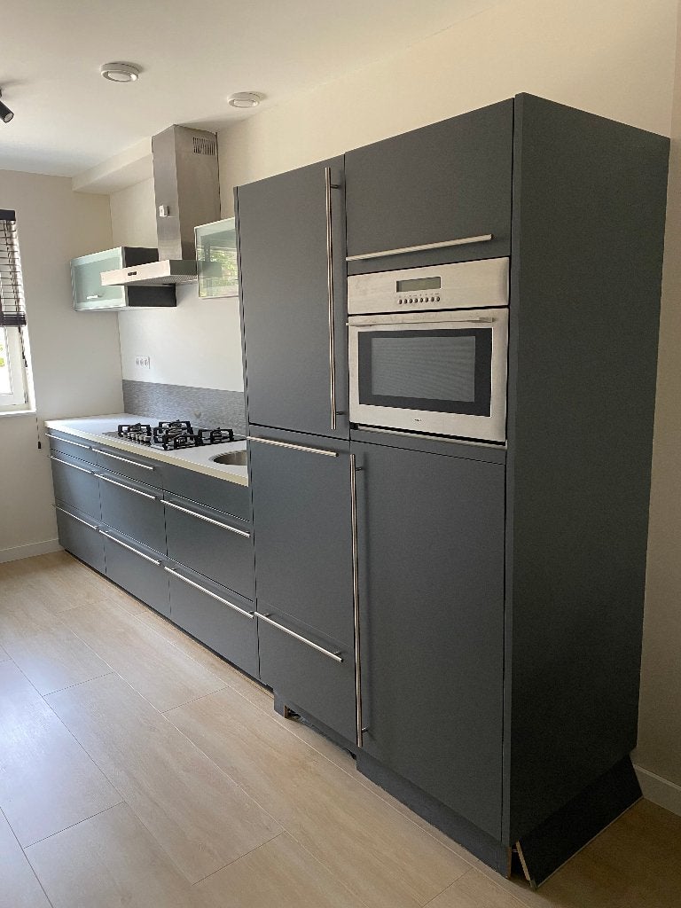 Complete Bruynzeel keuken antraciet met wit kunststof blad, Ophalen, Gebruikt, Enkelwandige keuken, Kunststof