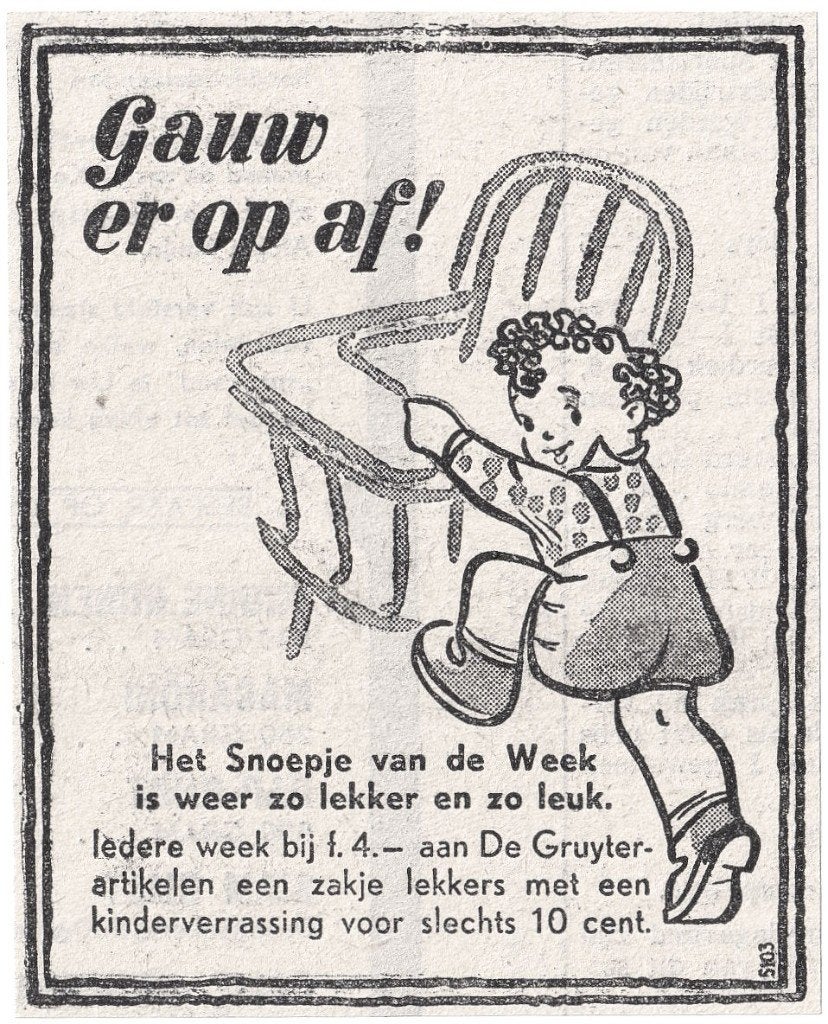 Reclame Adv 1951 - De Gruyter Gruijter Snoepje van de week 2, Verzamelen, Ophalen of Verzenden, Gebruikt, Overige typen