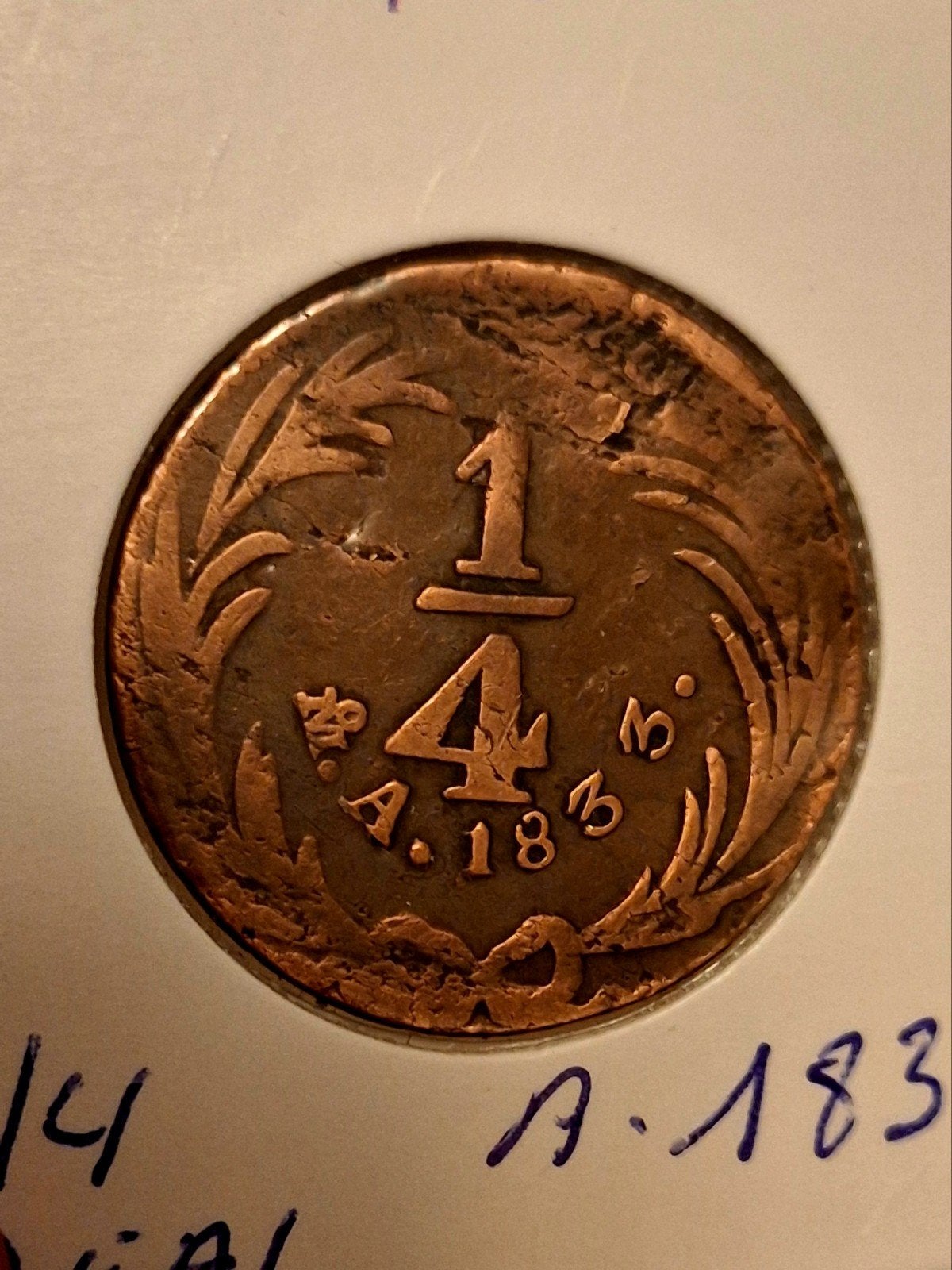 Mexico 1/4 Real 1833 Mo A - Koper (KM# 358 - Eerste Republie, Ophalen of Verzenden, Midden-Amerika