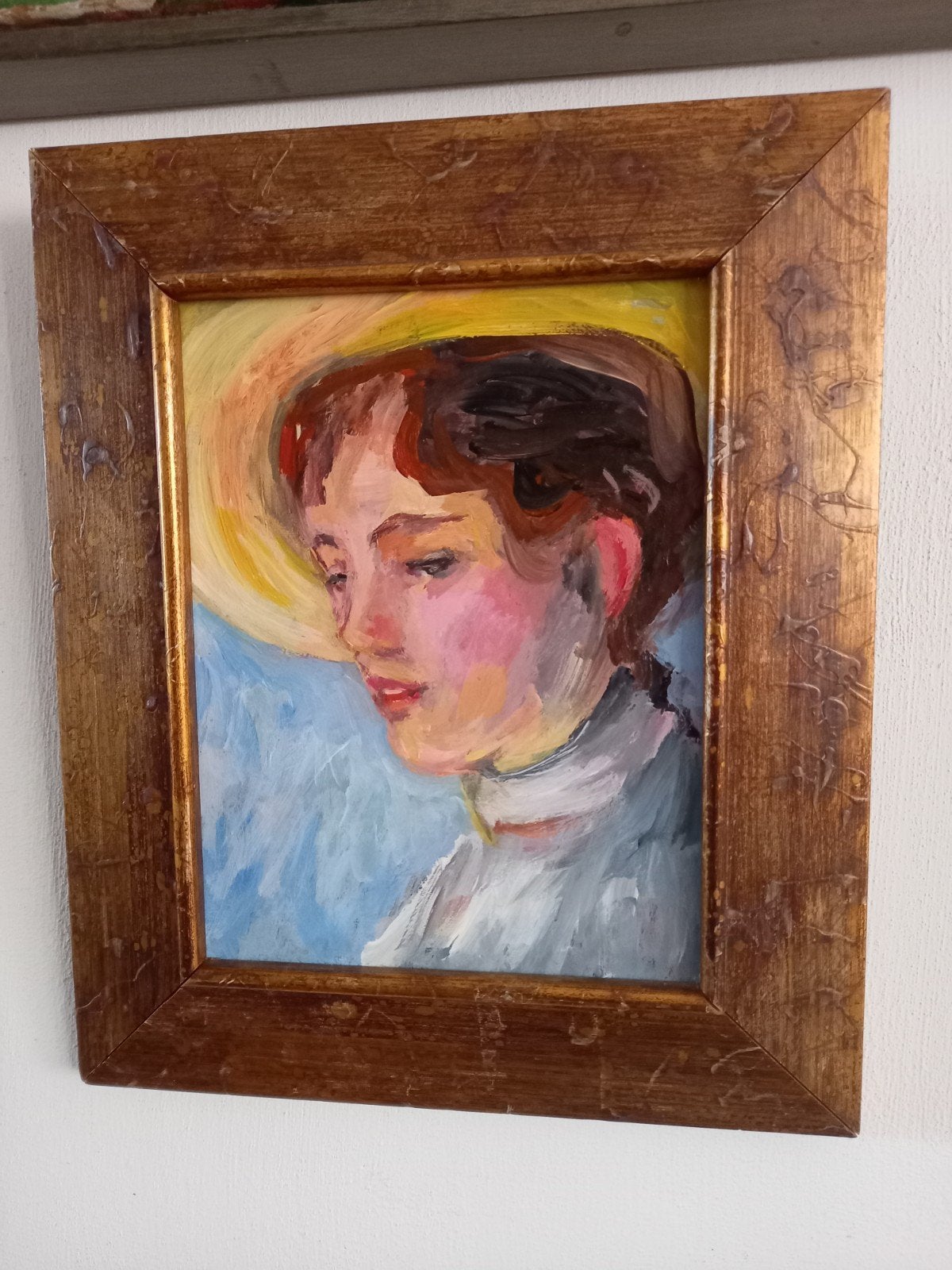 Olieverfschilderij: Portret van een vrouw met hoed, Antiek en Kunst, Kunst | Schilderijen | Klassiek, Paneel, Verzenden, Portret of Personen