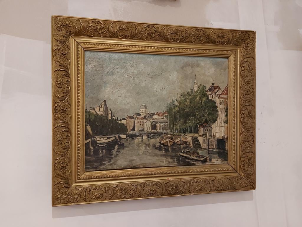 Antiek stadszicht Rotterdam oude haven gesigneerd barok, Antiek en Kunst, Kunst | Schilderijen | Klassiek, Ophalen