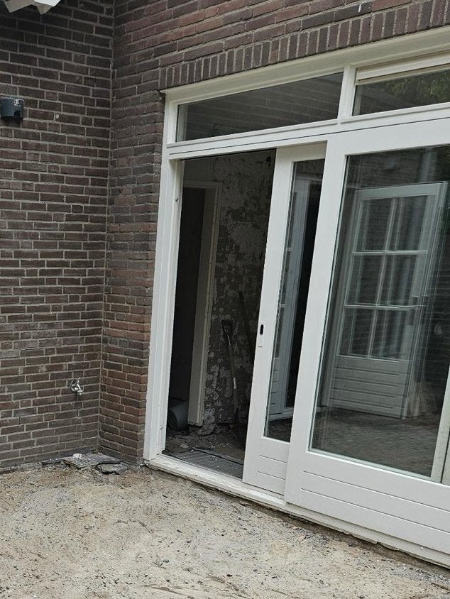 Schuifpui hardhout 253x271, Doe-het-zelf en Verbouw, Ophalen, Gebruikt, 225 cm of meer, Inclusief glas