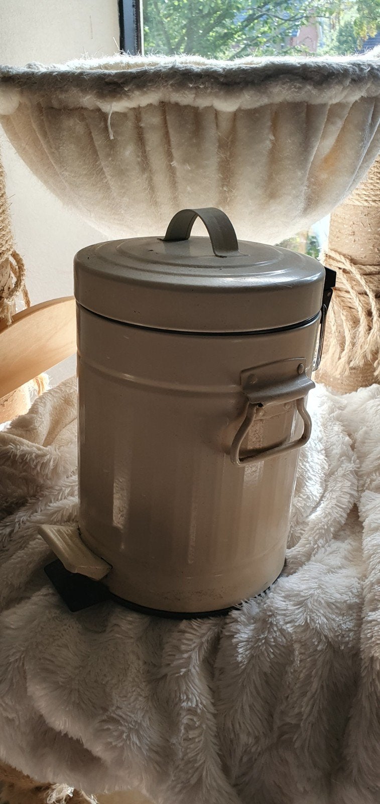 Vintage metalen pedaalemmer - Crème, Ophalen, Vintage, Gebruikt, Beige