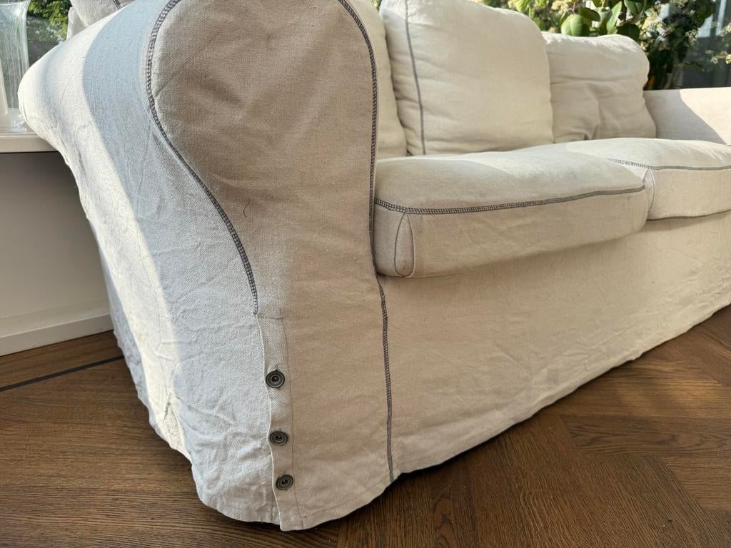 Ektorp HOES 3-zitsbank linnenlook met knopen, Huis en Inrichting, Banken | Bankstellen, Driepersoons, 75 tot 100 cm, Ophalen of Verzenden