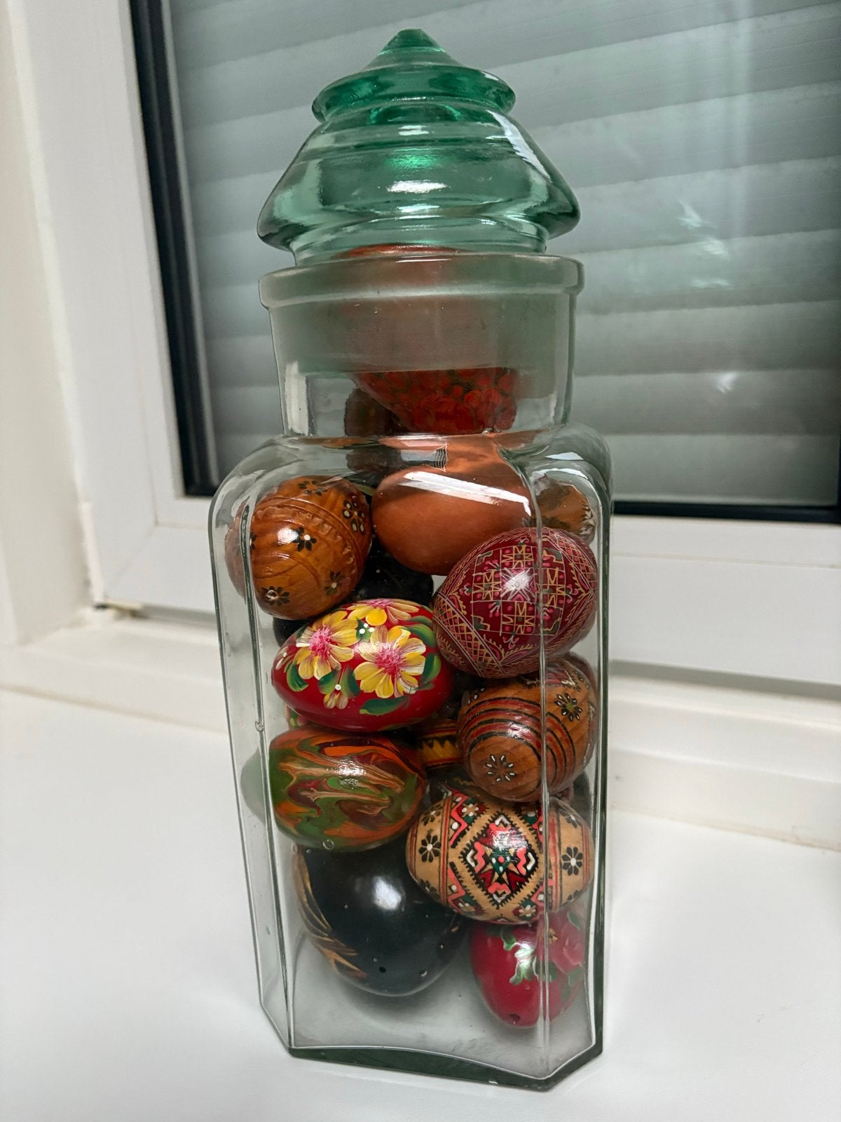 Glazen pot met handgeschilderde paaseieren, Ophalen, Vierkant, Pot of Kruik, Handbeschilderd