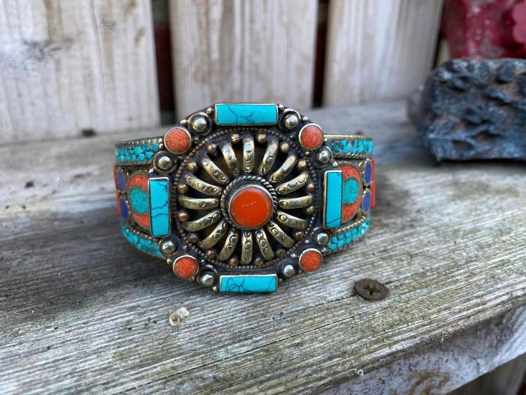 Super gave antieke Tibetaans zilveren armband met Turkoois., Sieraden, Tassen en Uiterlijk, Antieke sieraden, Ophalen of Verzenden
