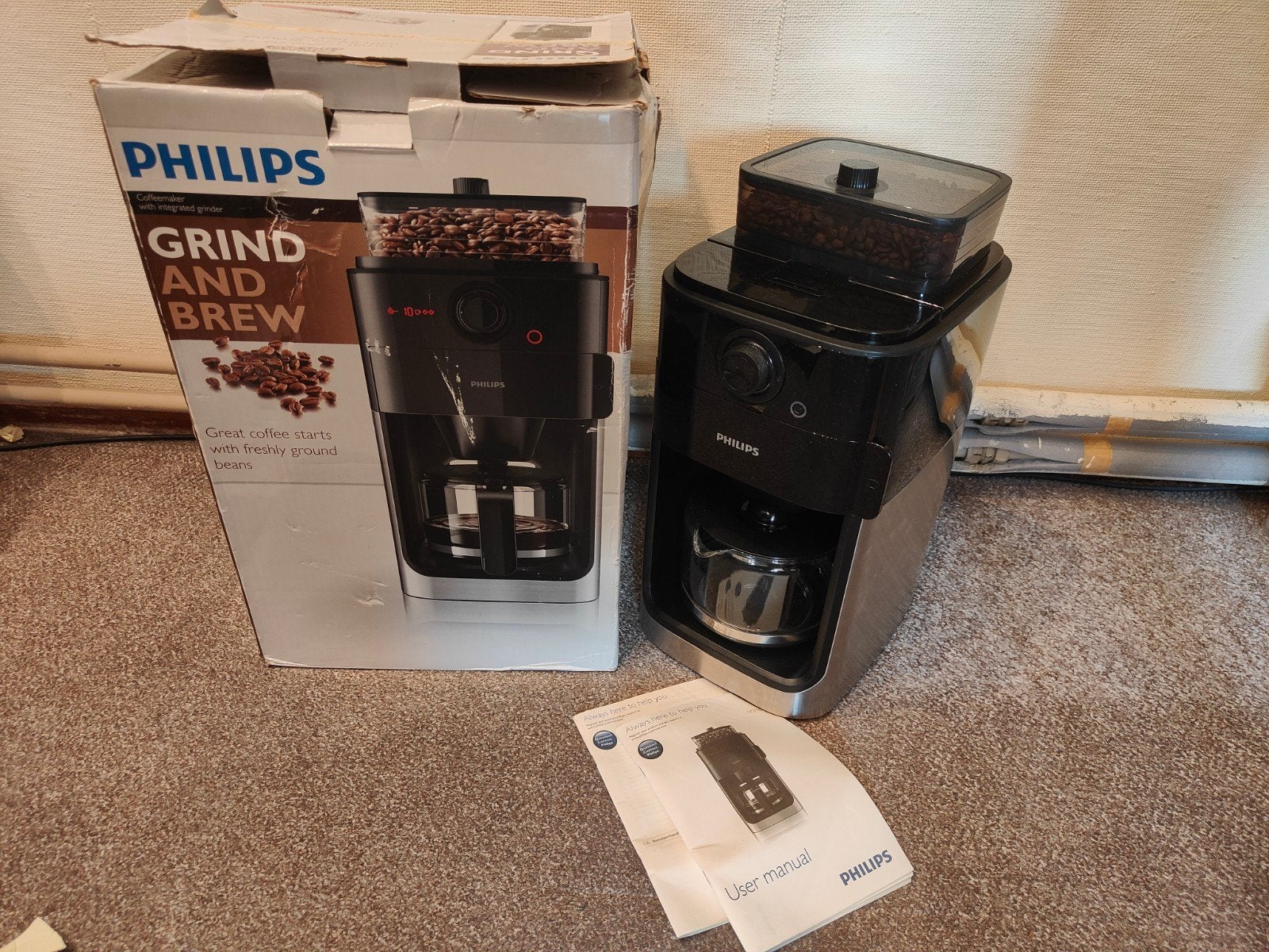 Philips Grind & Brew Koffiemachine met bonenmaler, Ophalen, Koffiemachine, Koffiebonen, Zo goed als nieuw