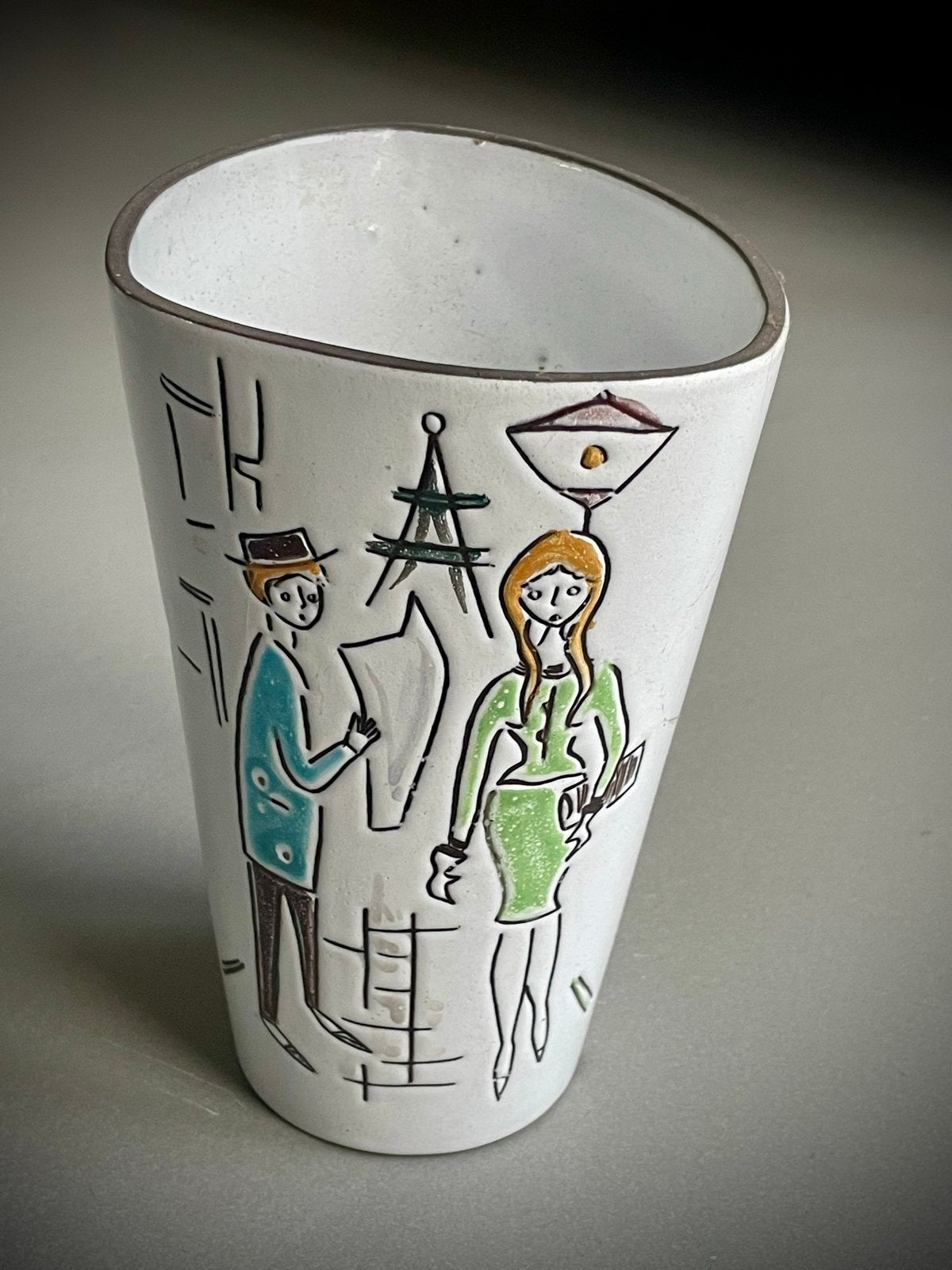 Vintage Vaas met Parijse Scène - potterie Boonstra, Ophalen of Verzenden