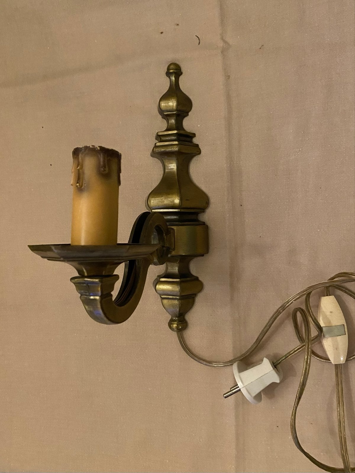 Vintage messing wandlamp met kaars-effect, Ophalen of Verzenden