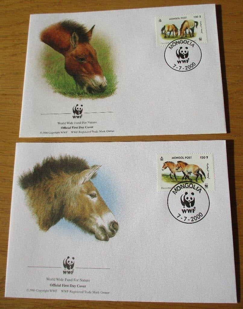 Mongolië, WWF serie FDC's Przewalskipaard, 2000, Verzenden, Gestempeld, Dier of Natuur