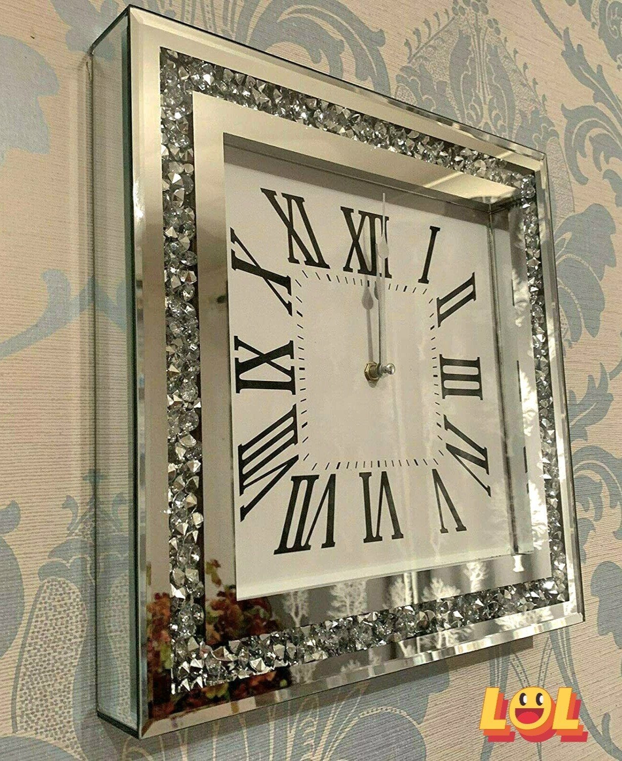 Luxury chic square wall clock featuring acrylic diamante, Ophalen of Verzenden, Nieuw, Analoog, Wandklok
