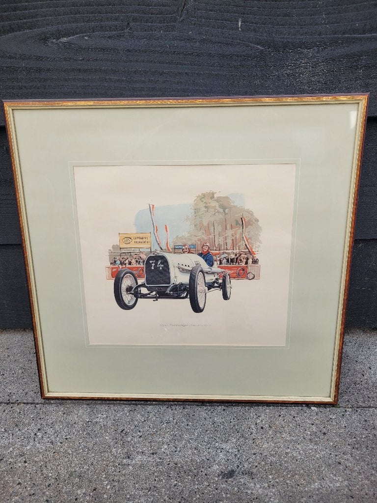 Ingelijste prent van een Opel Rennwagen 1913, Ophalen of Verzenden, Zo goed als nieuw, Auto's